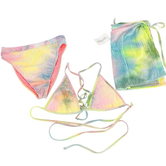 Dippin' Daisys REVIBE Three Piece Bikini Set Velvet Cotton Candy Large - Picture 1 of 12